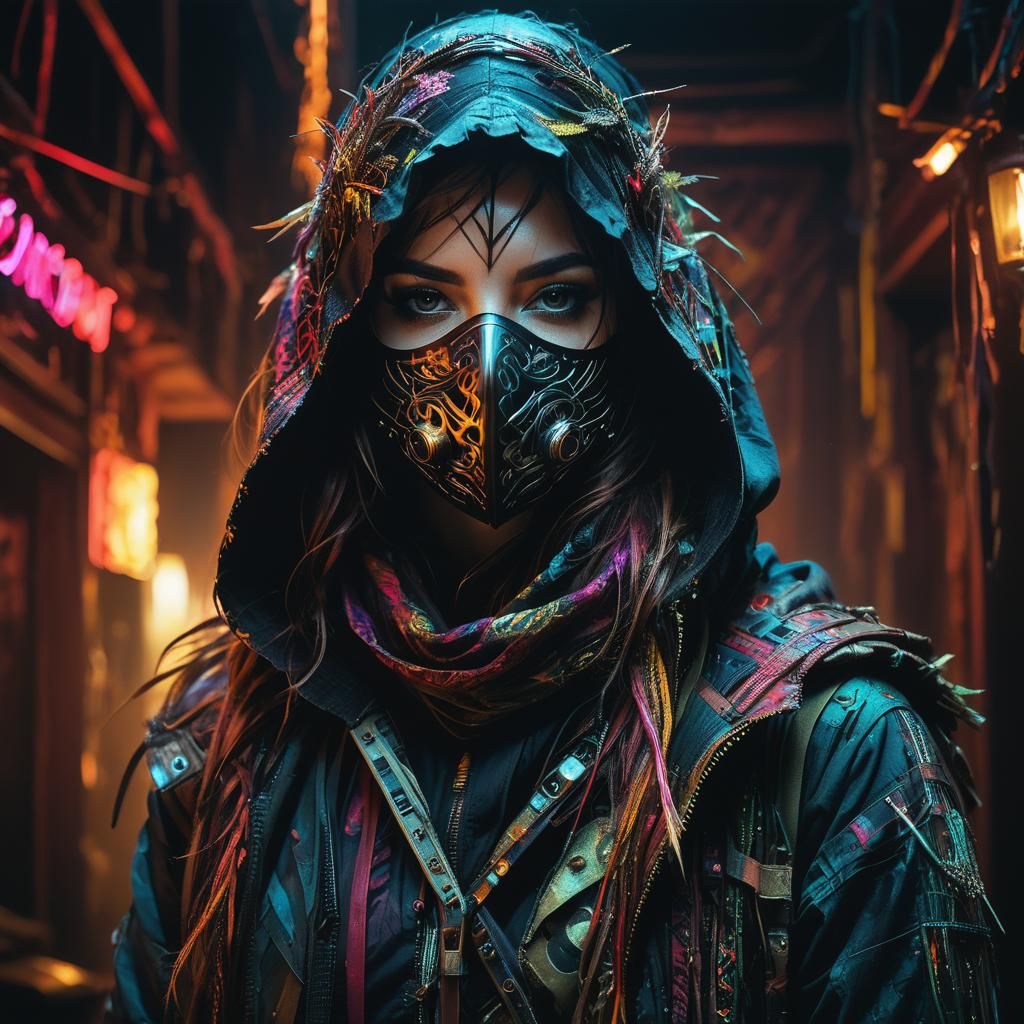 Eerie Masked Killer Portrait in Dark Surreal Style