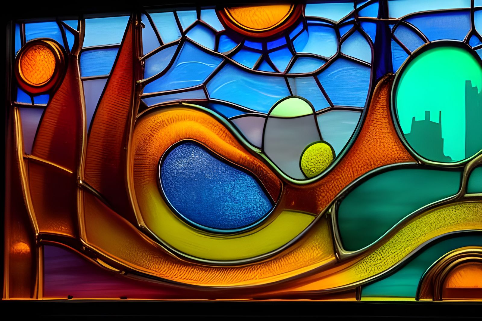 Retro-Futuristic Biomorphic City in Stained Glass