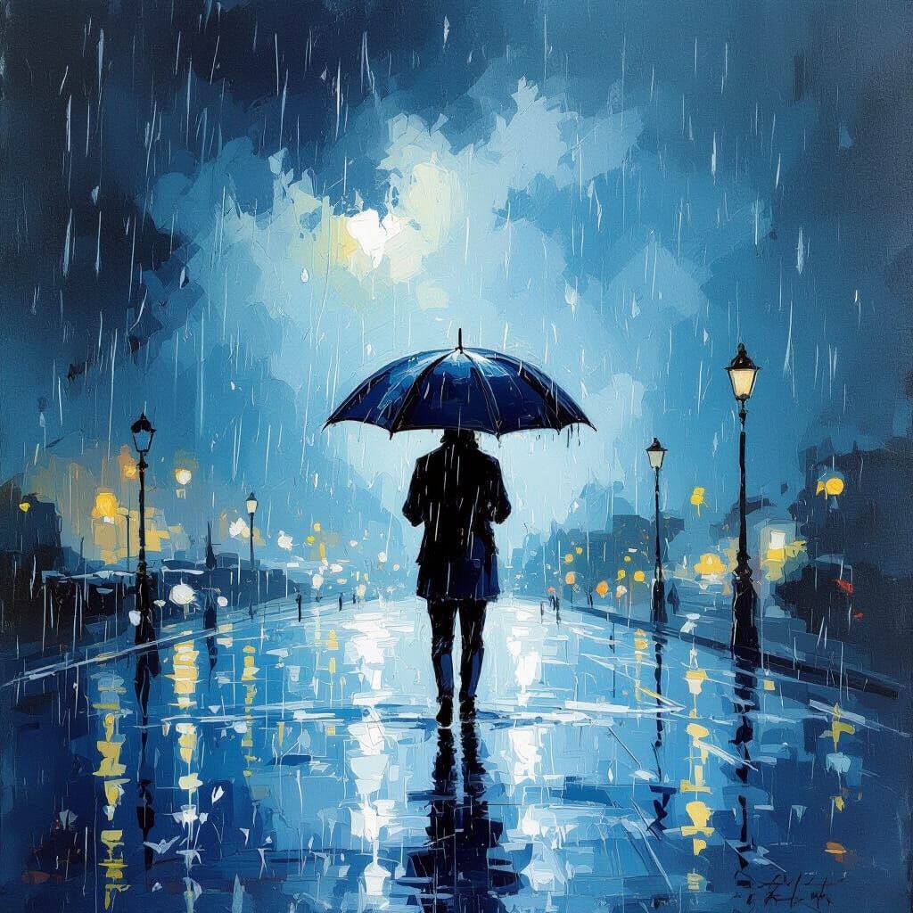 Person Shelters Under Umbrella in Severe Rain and Hailstorm