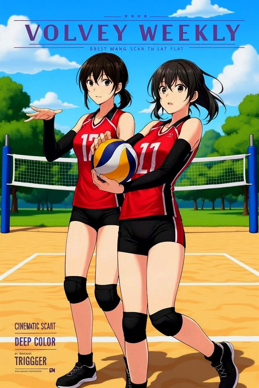 Anime Volleyball Team in Red and Black Uniforms