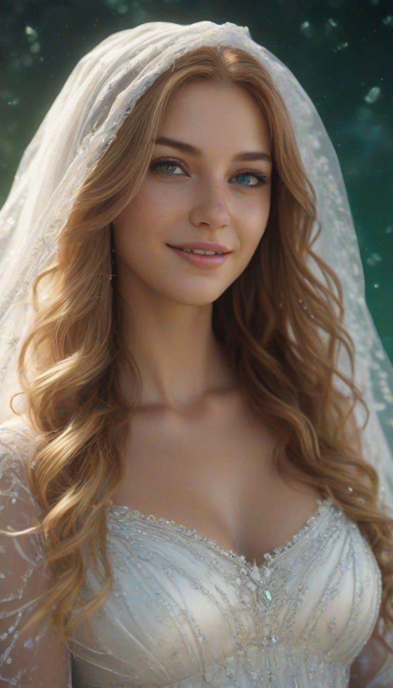 Enchanted Celestial Bride in Whimsical Fantasy Style