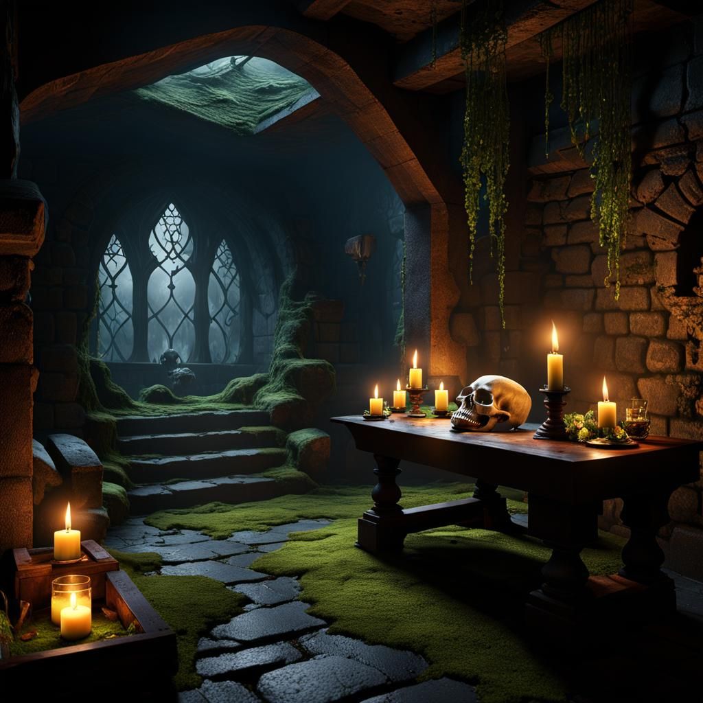 Creepy Cellar with Crystal Skull in Matte Painting