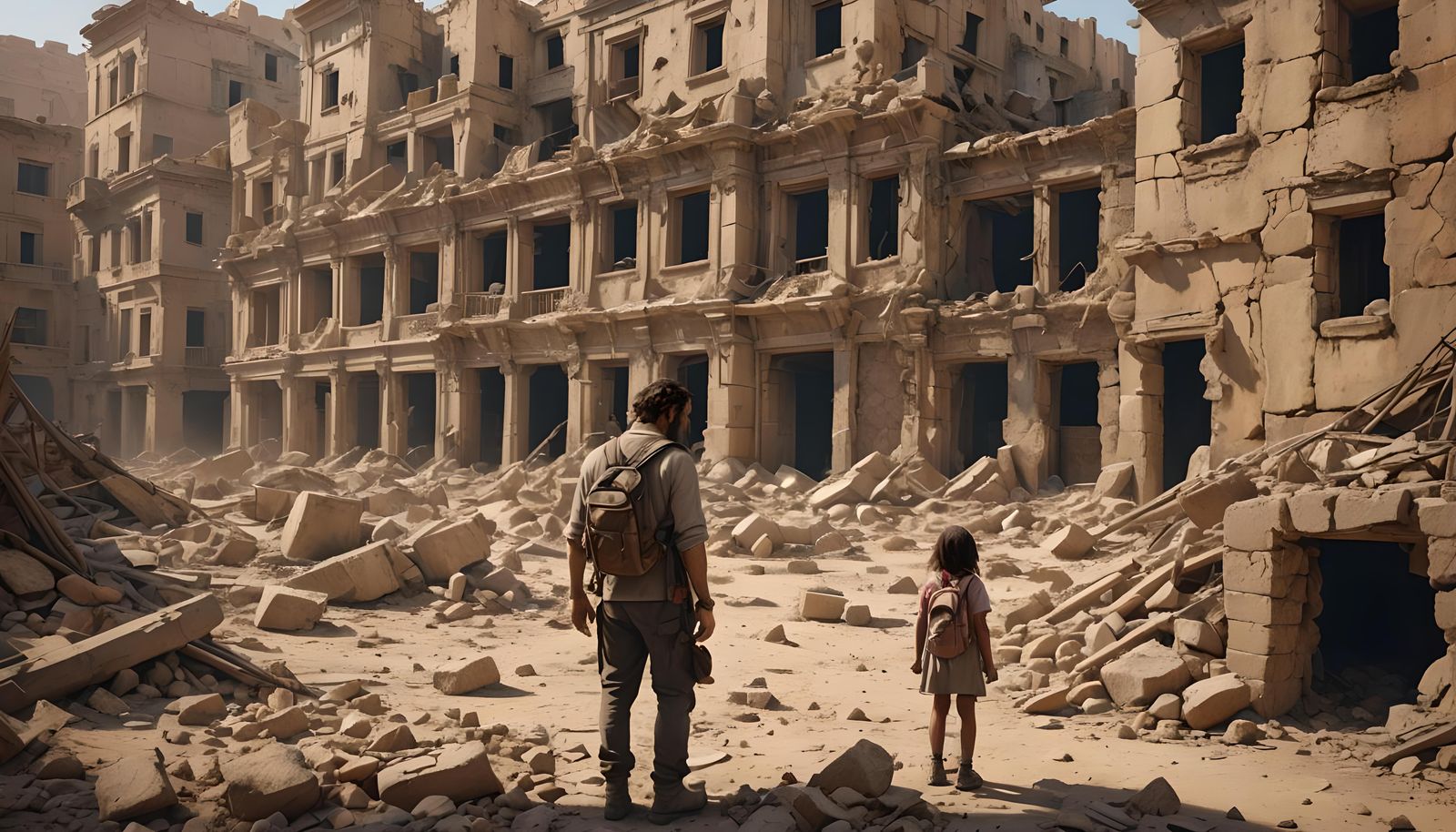 Desert Ruins: A Survivor and Child Scavenge