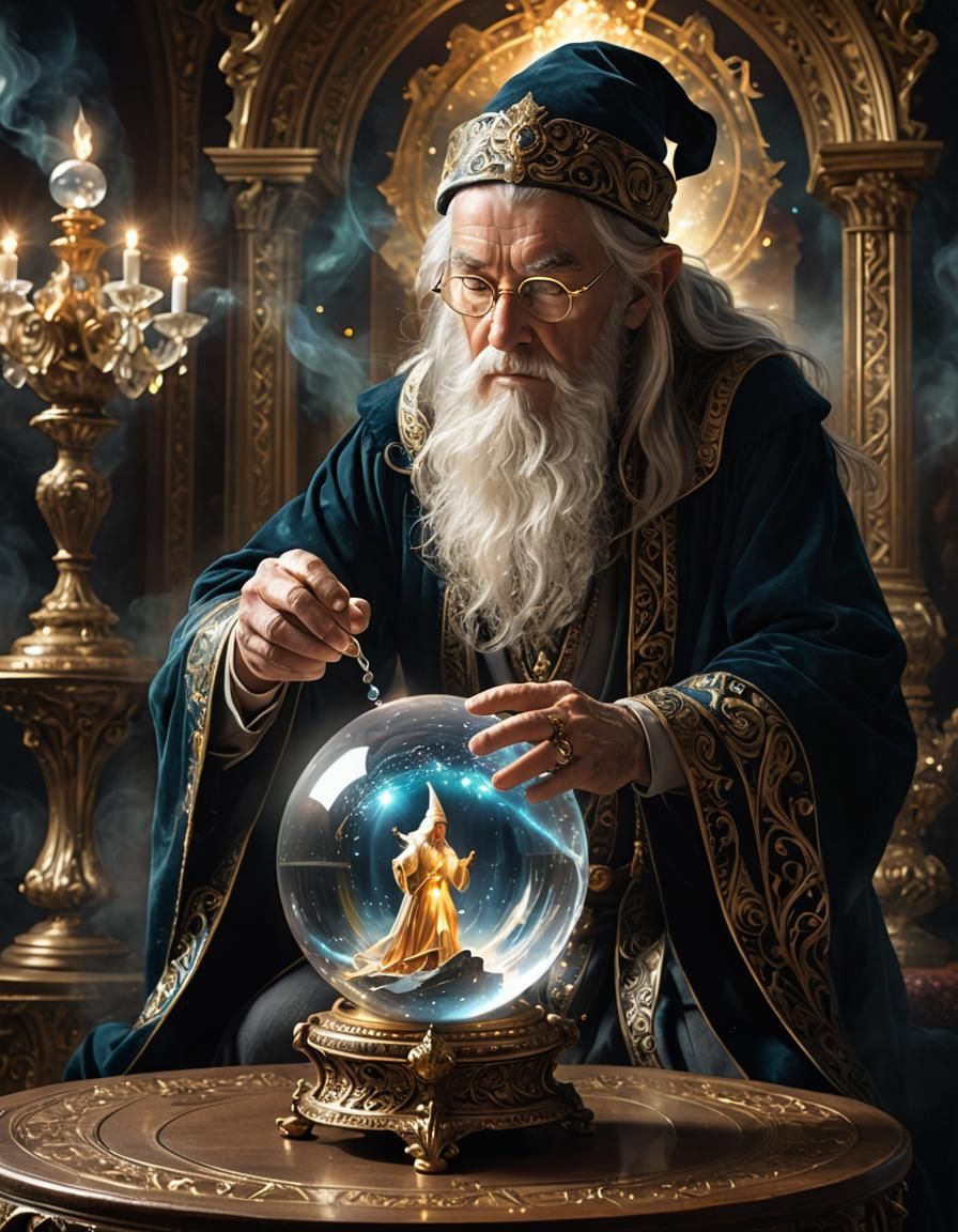 Wizard's Crystal Ball: Elemental Battle in Ethereal Style