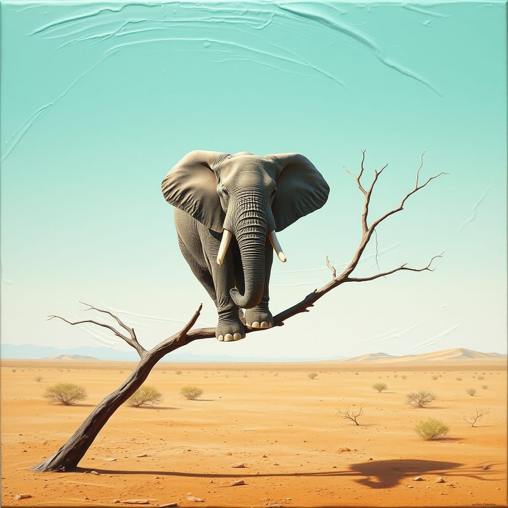 Elephant on a Branch in Dürer Style