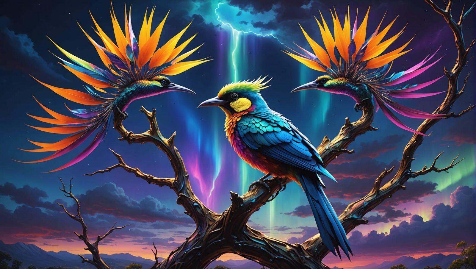 Twilight Bird's of Paradise with Neon Lights