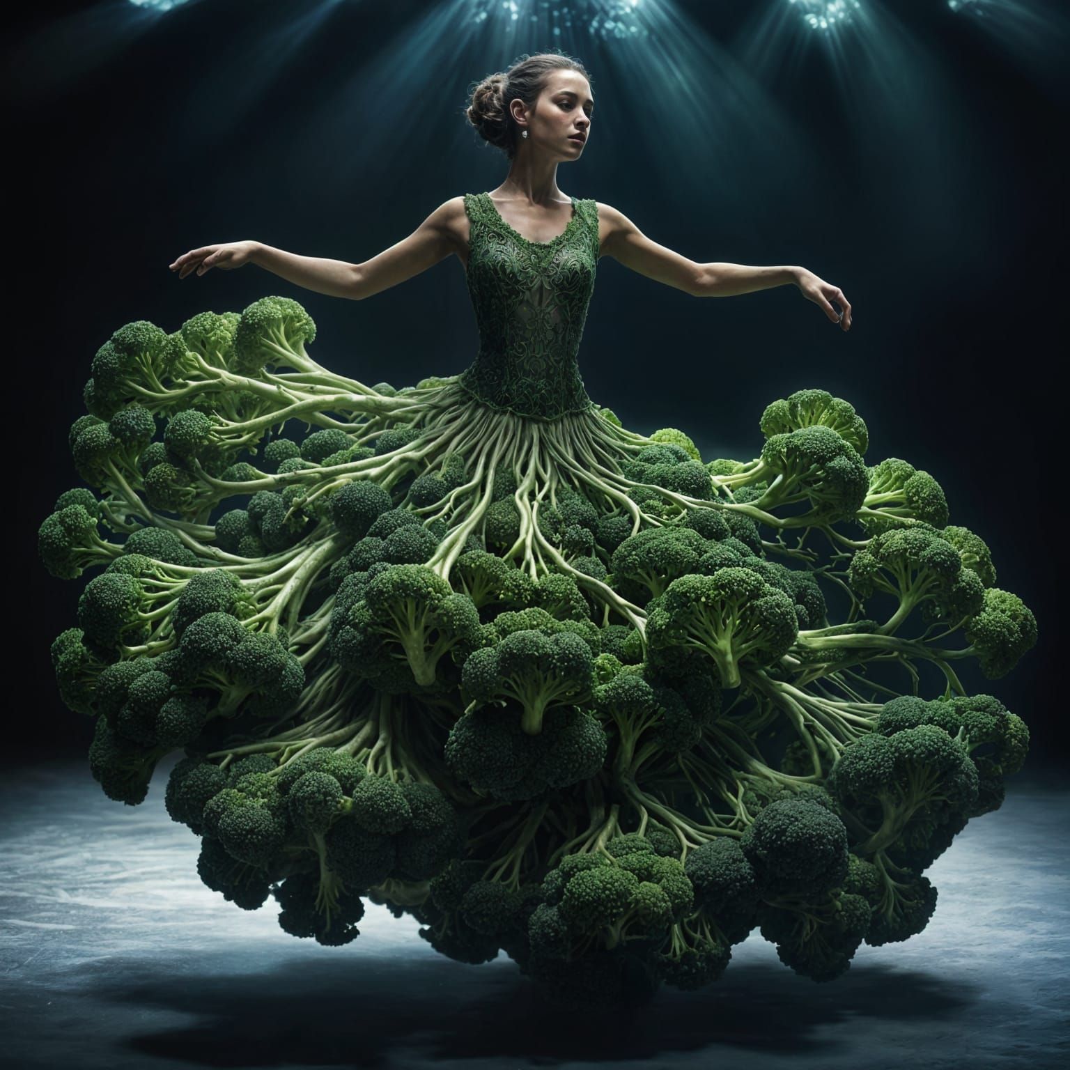 Broccoli Floret Dancer in Bioluminescent CGI
