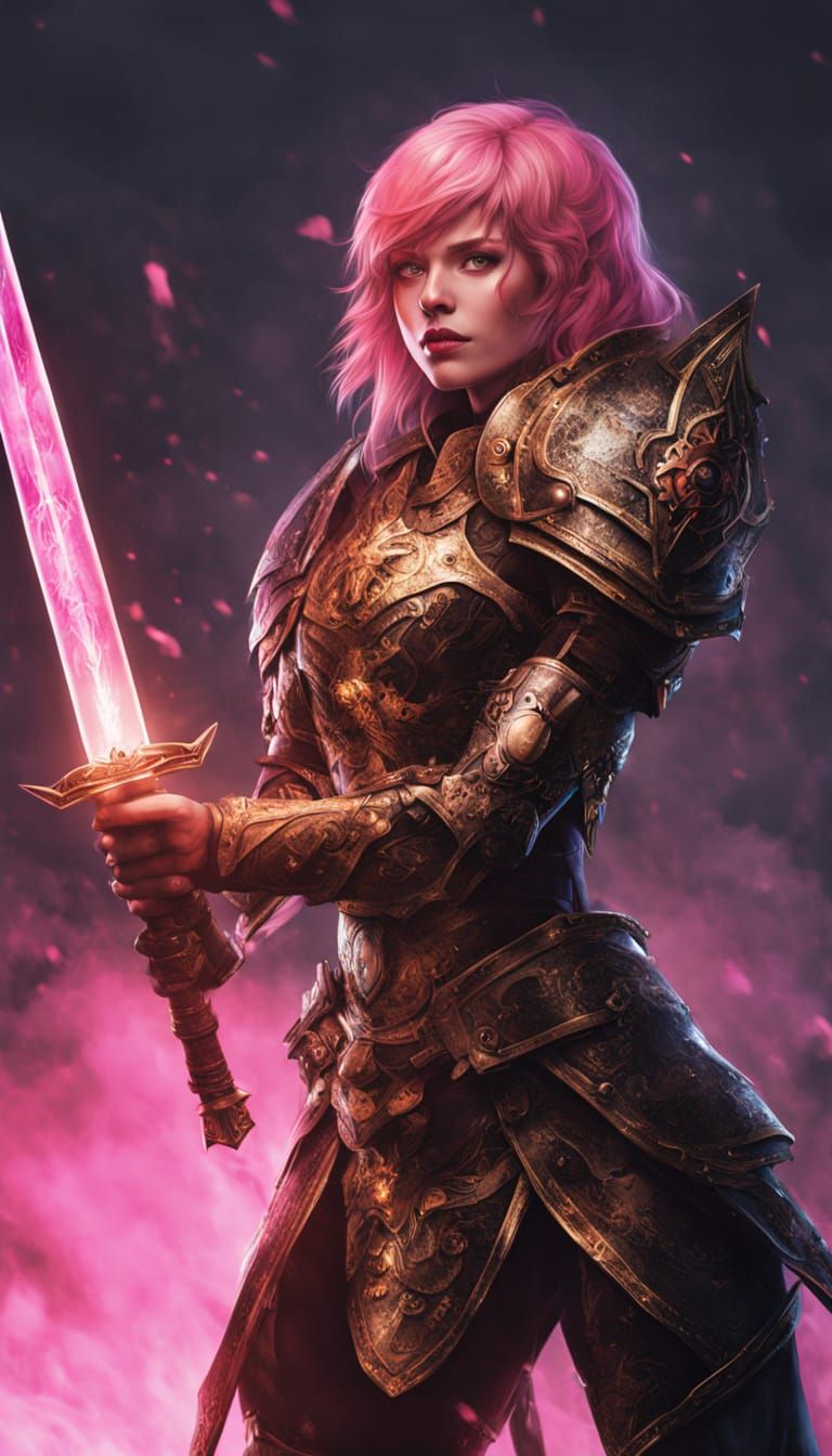 Fierce Warrior with Glowing Sword in Anime Style