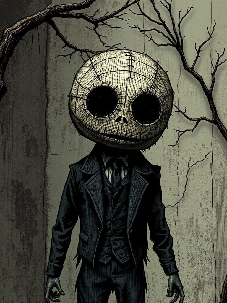 Surreal Gothic Horror Figure in a Haunted Landscape