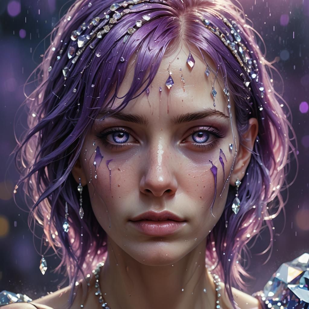 Pale Woman Dripping in Diamonds: Digital Art