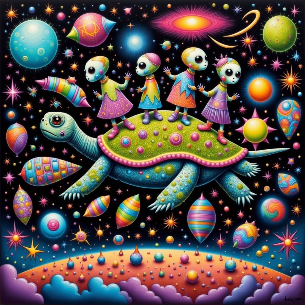 Cosmic Turtle's Whimsical Journey Through the Galaxy in Digi...