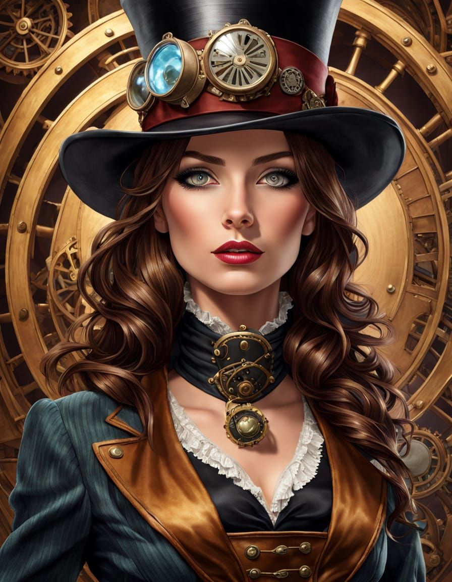 Steampunk Woman Portrait with Corsetry and Bowler Hat
