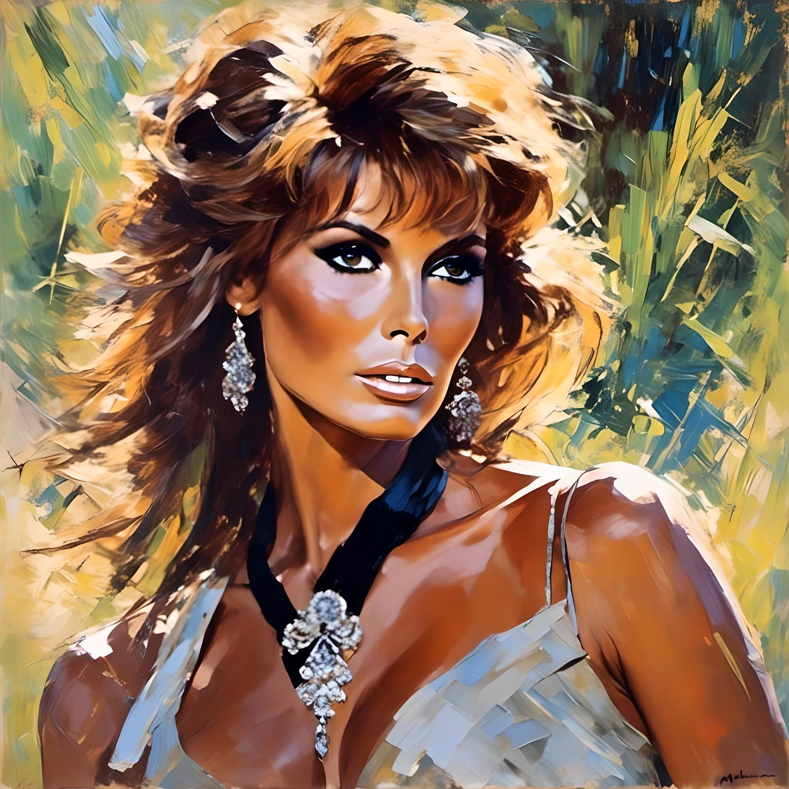 Raquel Welch Impressionistic Portrait in a Bamboo Forest