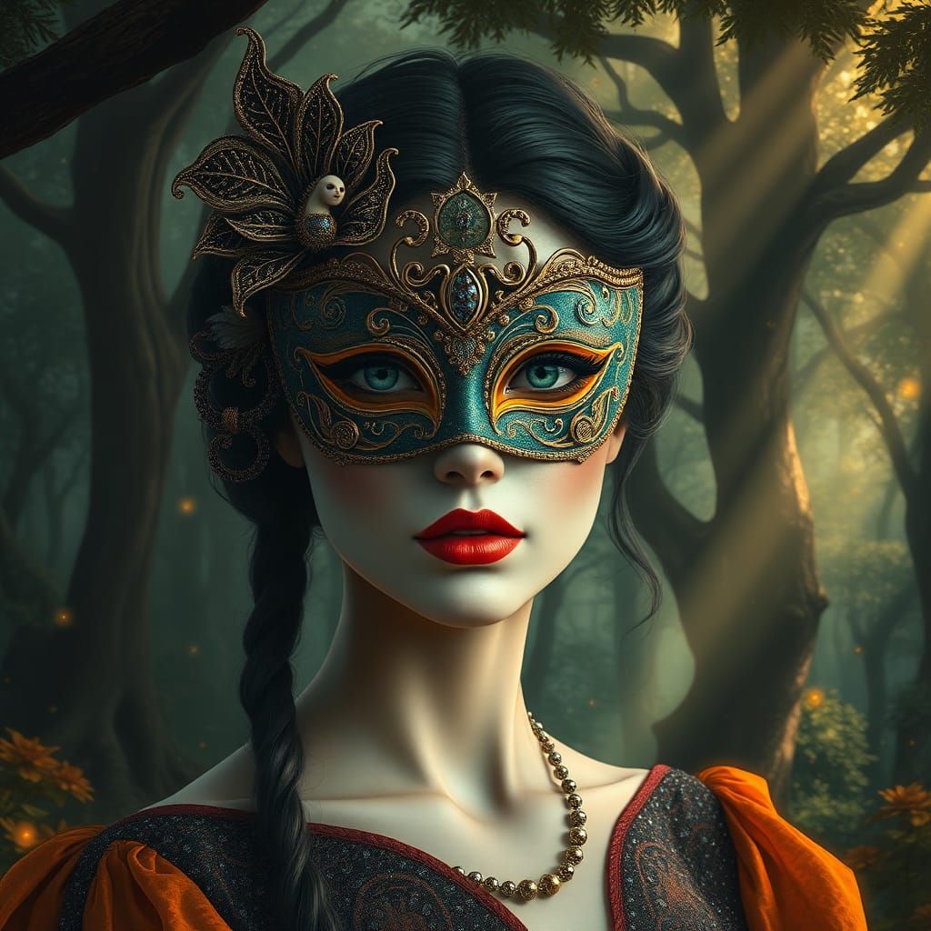 Mysterious Woman in Forest, Art Nouveau Style