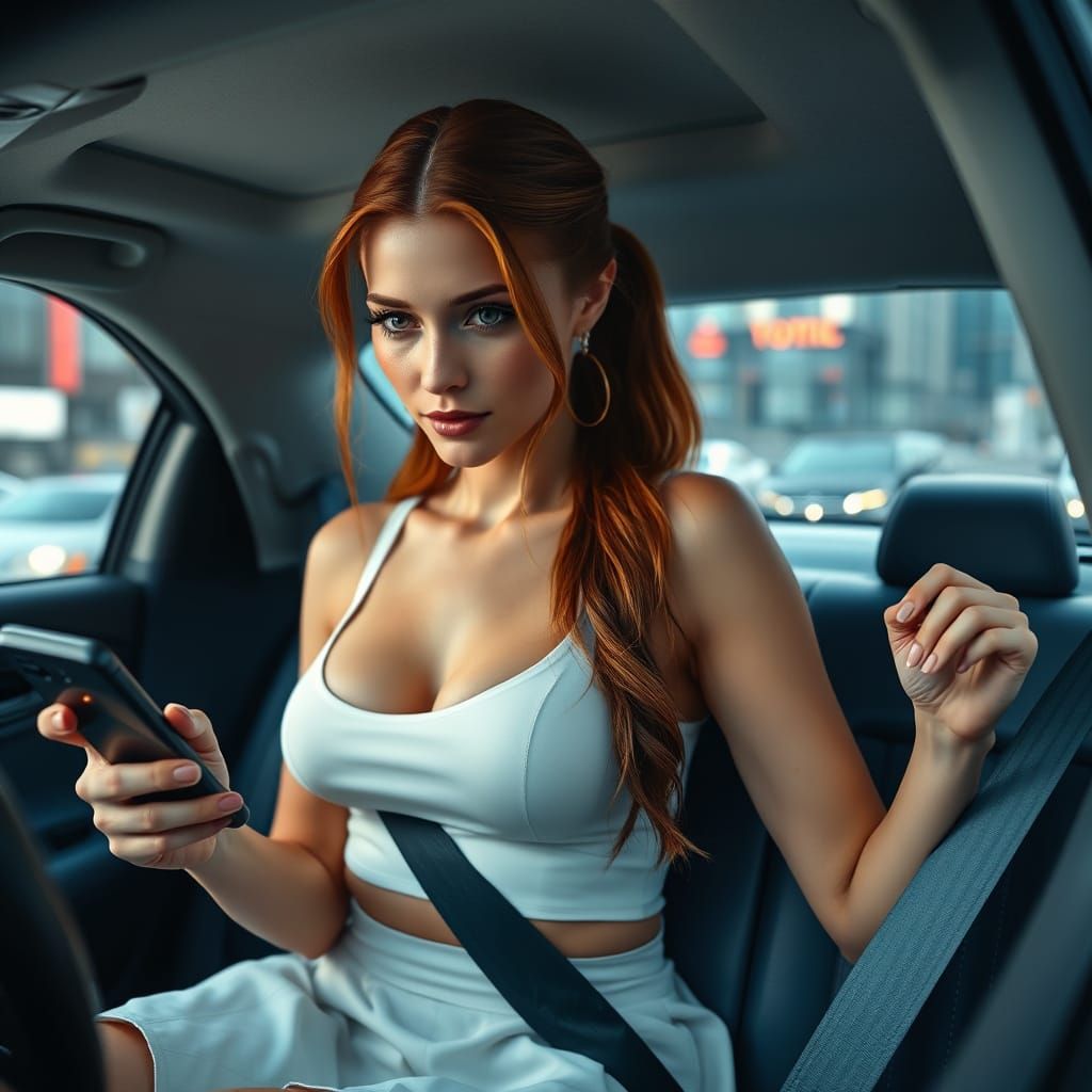 Sultry Ginger Woman in Downtown Toronto at Night