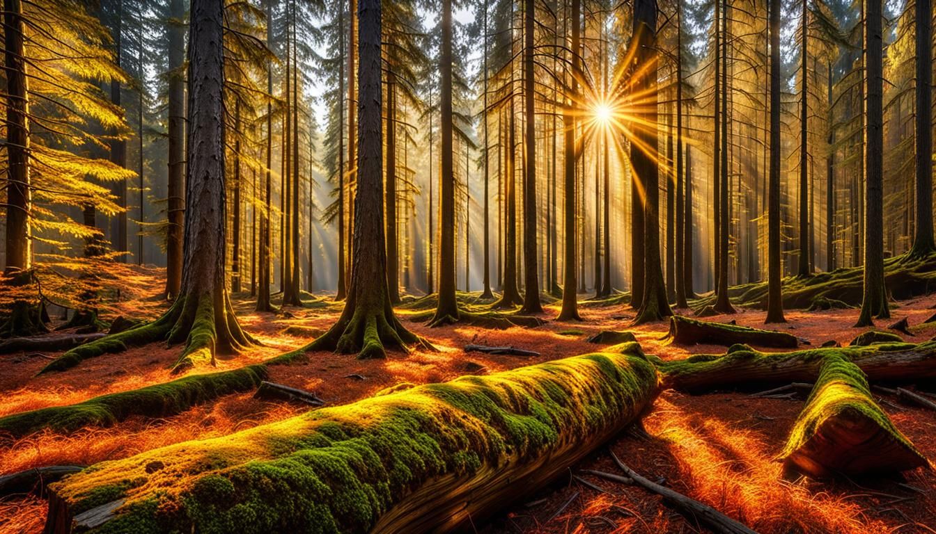 Sunrays Through Forest: Photorealistic Autumnal Landscape
