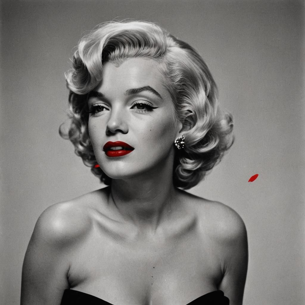 Marilyn Monroe Portrait in Black and White with Red