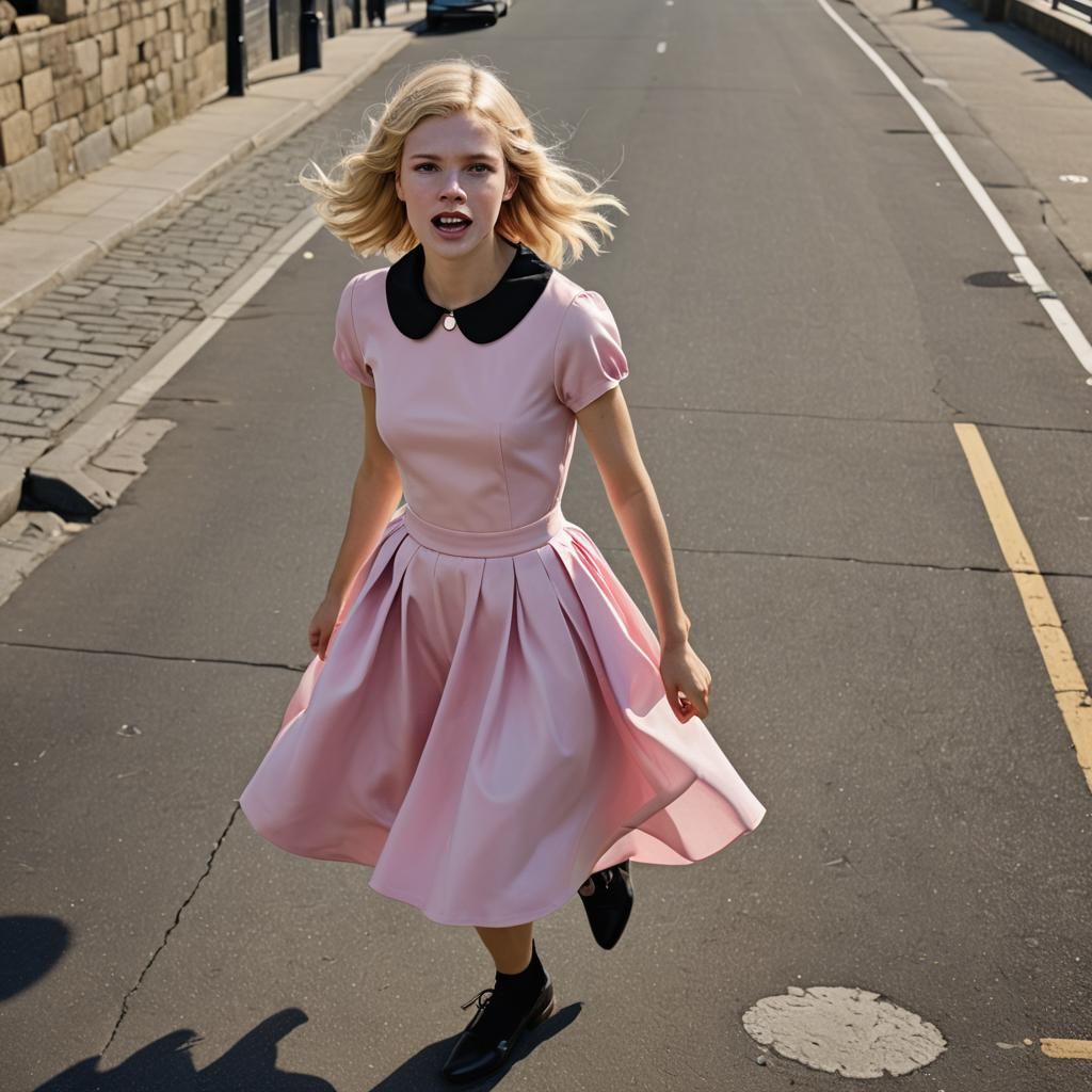 Blonde Crossdresser in Whimsical Seaside Wind