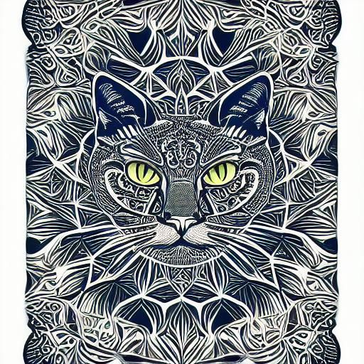 Regal Cat Portrait with Abstract Fractal Shading