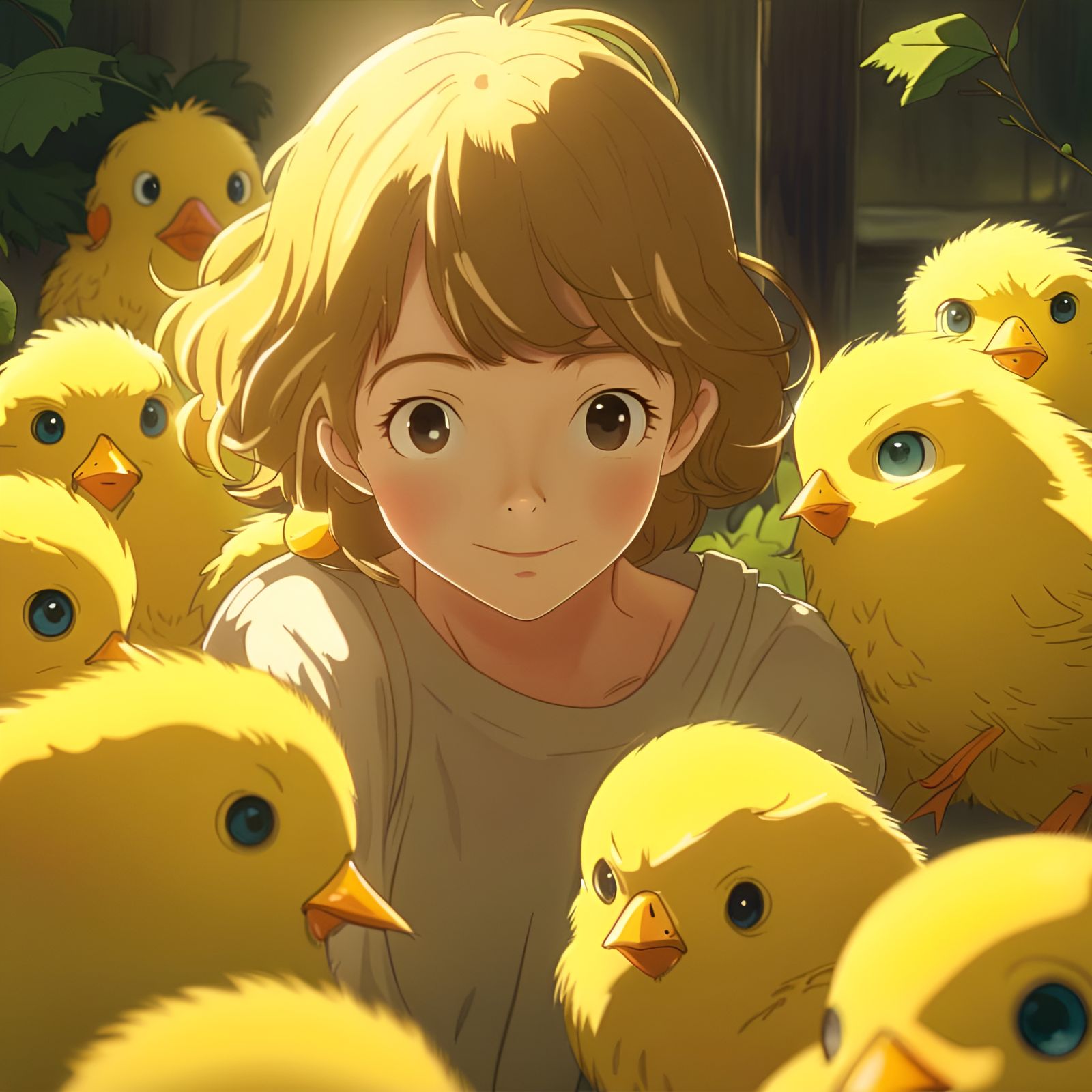 Happy Yellow Chick: Studio Ghibli Anime Art