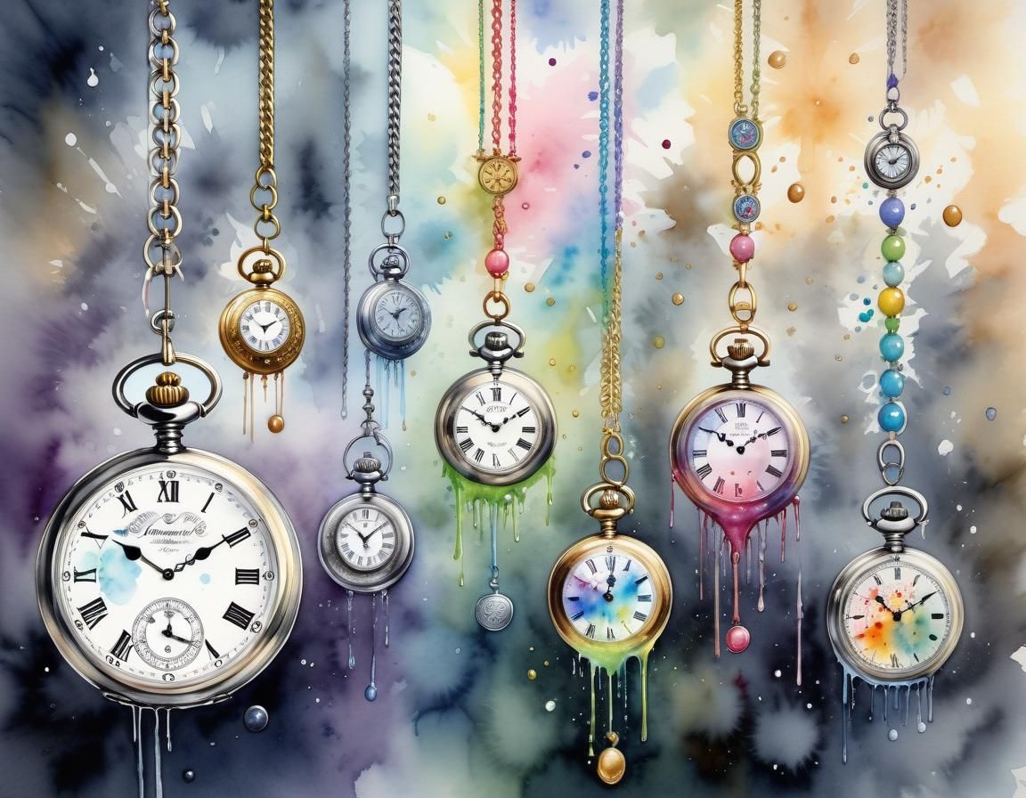 Elegant Pocket Watches in Watercolour Style
