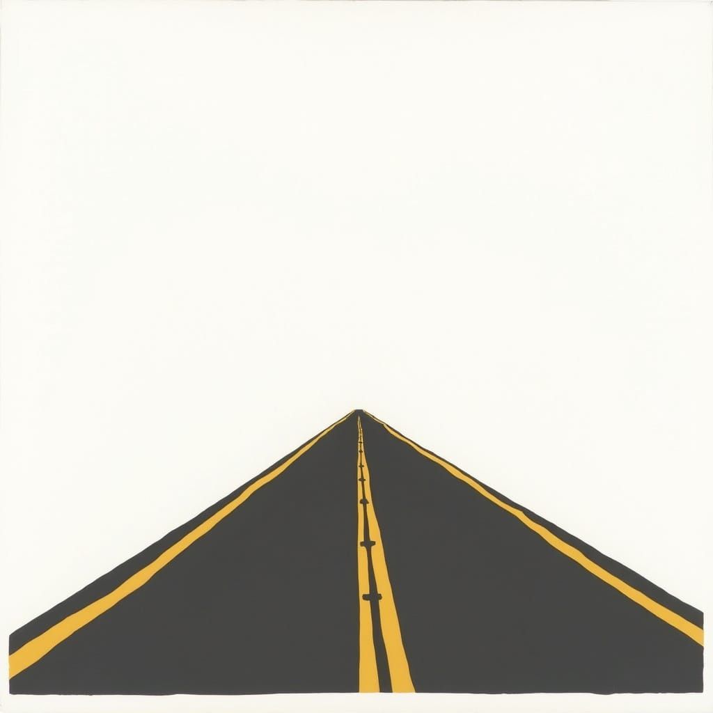 Minimalist Road with Yellow Lines, Digital Art Style