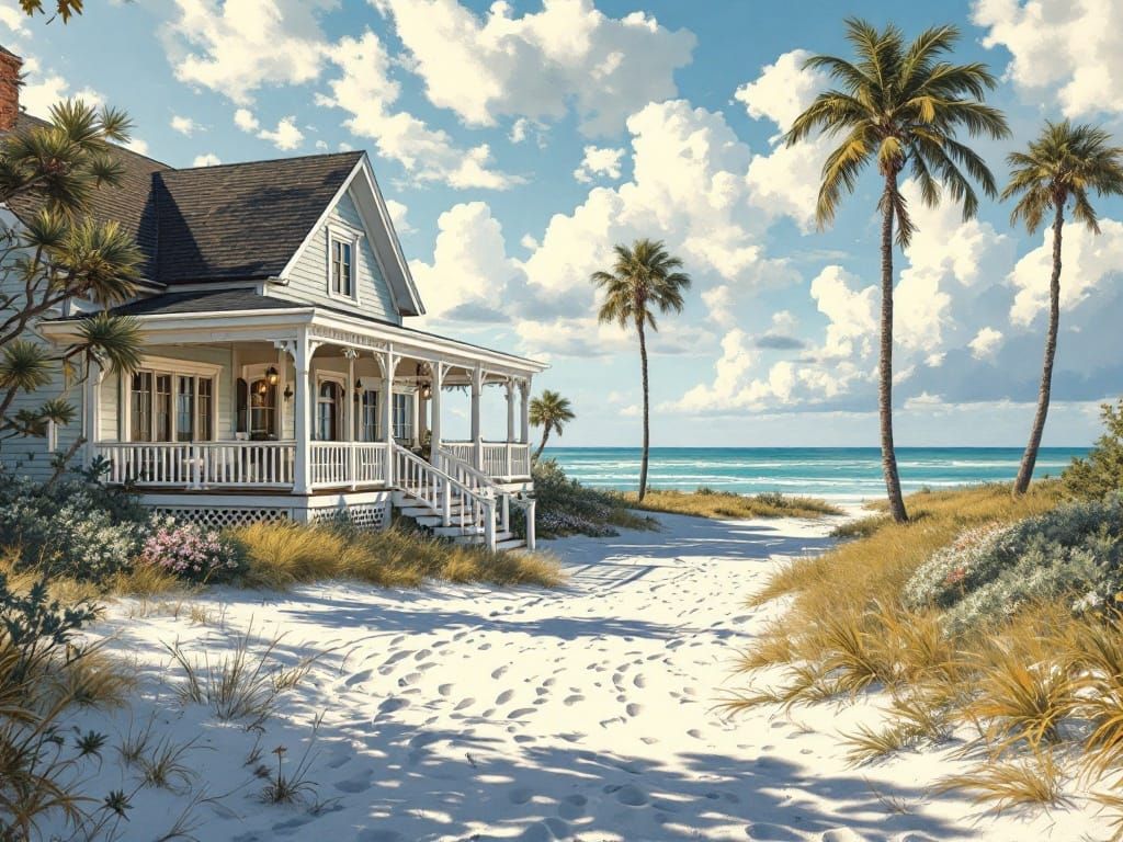 Beach Cottage on Emerald Coast in Impressionist Style