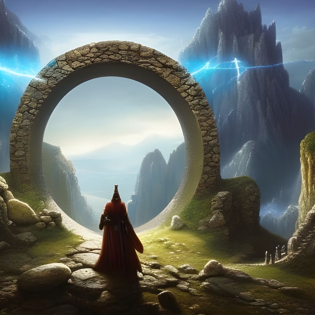 Fantasy Mountain View Through Magical Stone Portal