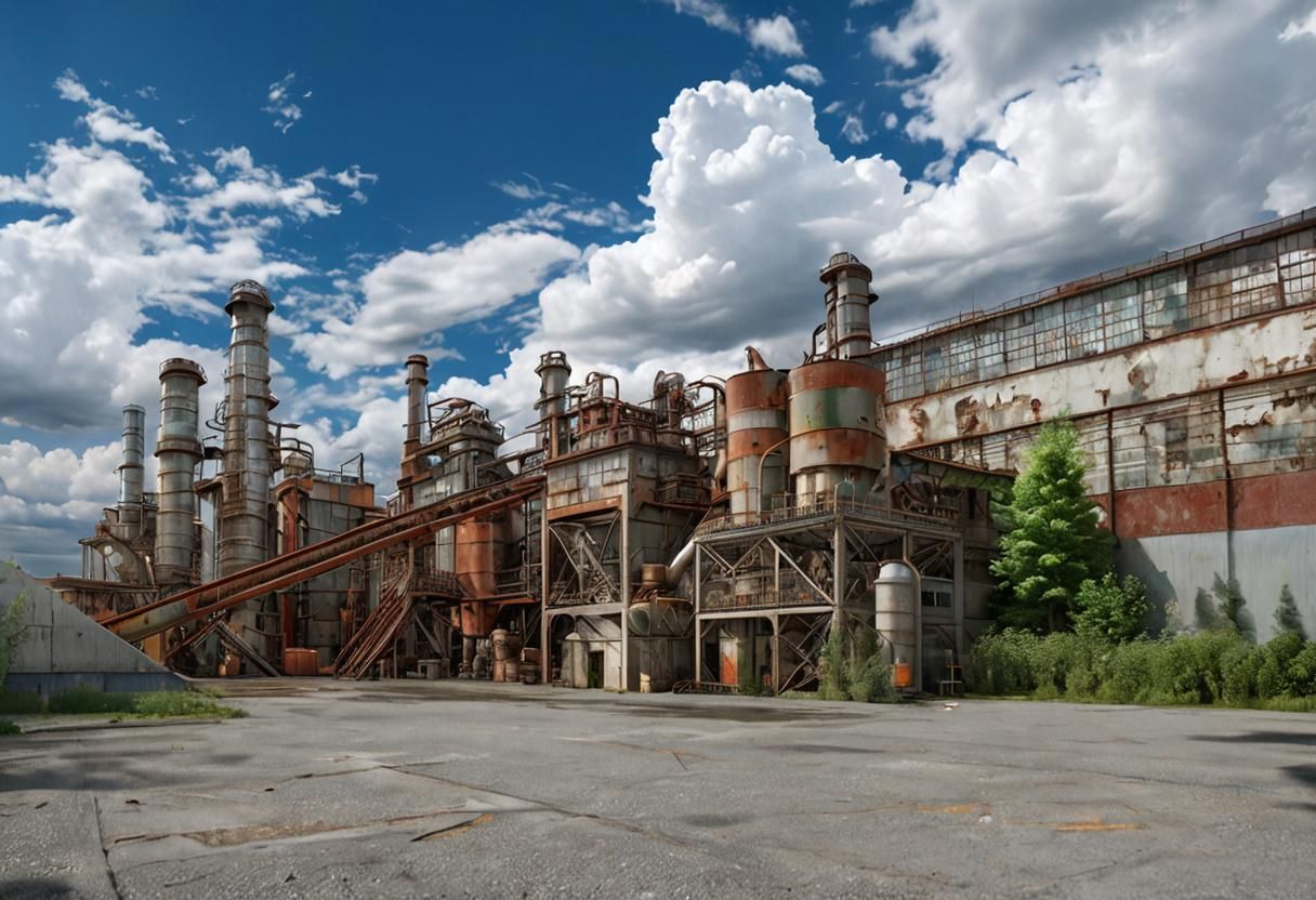 Hyperrealistic Industrial Factory in Splash Art Style