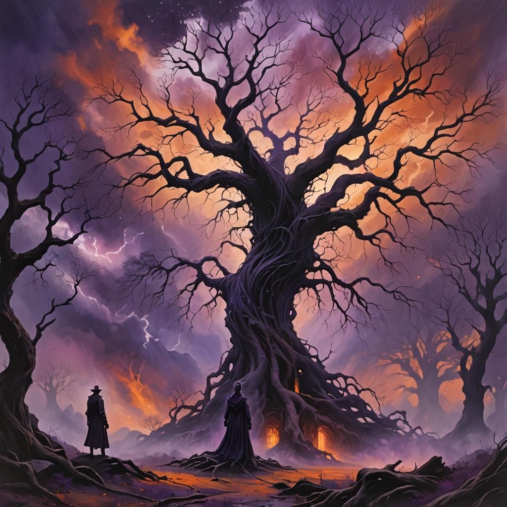 Mystical Realm: A Dark Fantasy Oil Painting