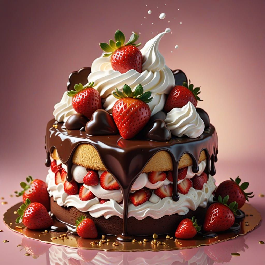 Hyperrealistic Strawberry Cake Masterpiece