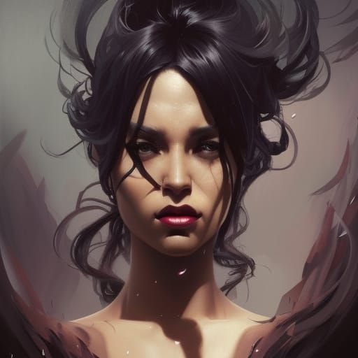 Seductive Dark Woman Portrait in Hyperdetailed Style