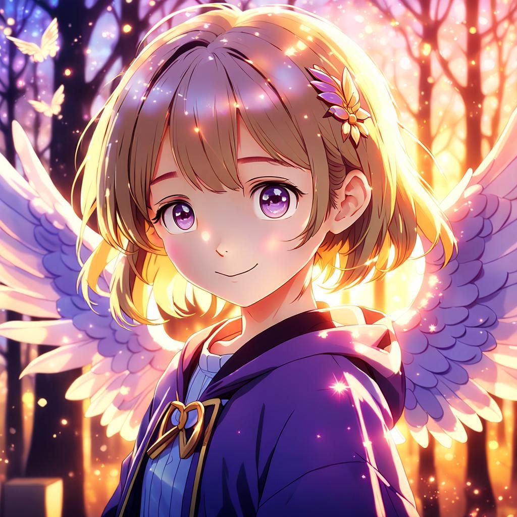 Anime Girl with Wings in Magical Realism Style