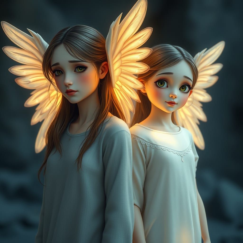 Angelic Figure with Inner Child in Emotional Realism