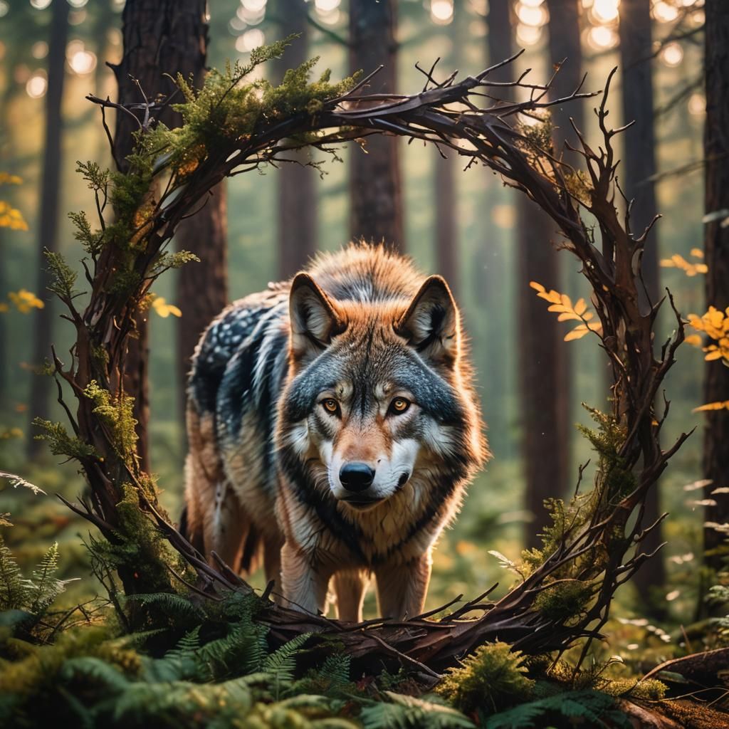 Wolf Frame: Galaxy and Forest in Wildlife Photography