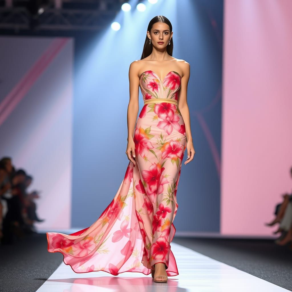 Bougainvillea Dress on Fashion Runway, High-Fashion Style