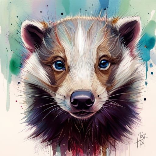 Cute Badger Portrait in Hyperreal Splash Art Style