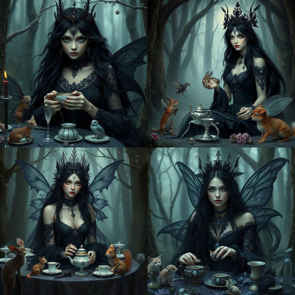 Gothic Fairy Queen's Tea Party in Ancient Forest