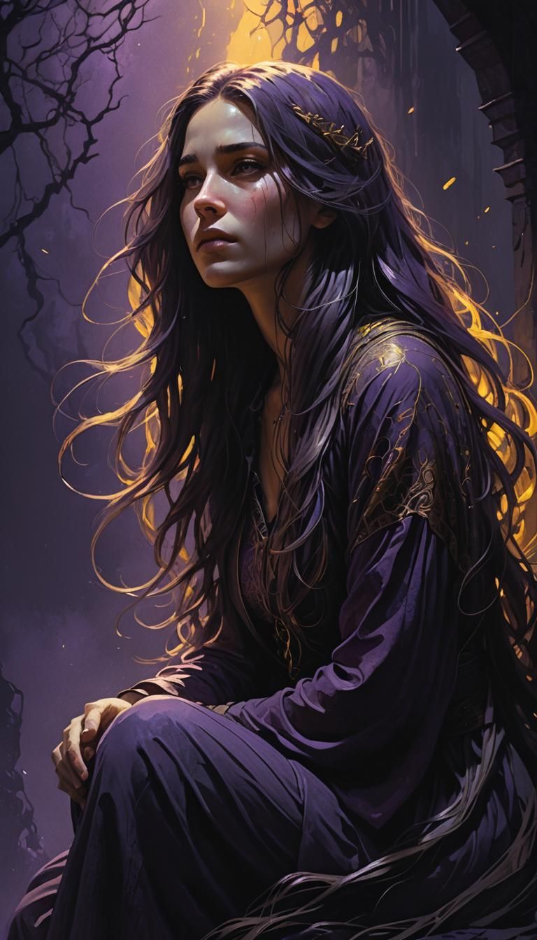 Solitary Woman in Shadows: Dark Fantasy Concept Art