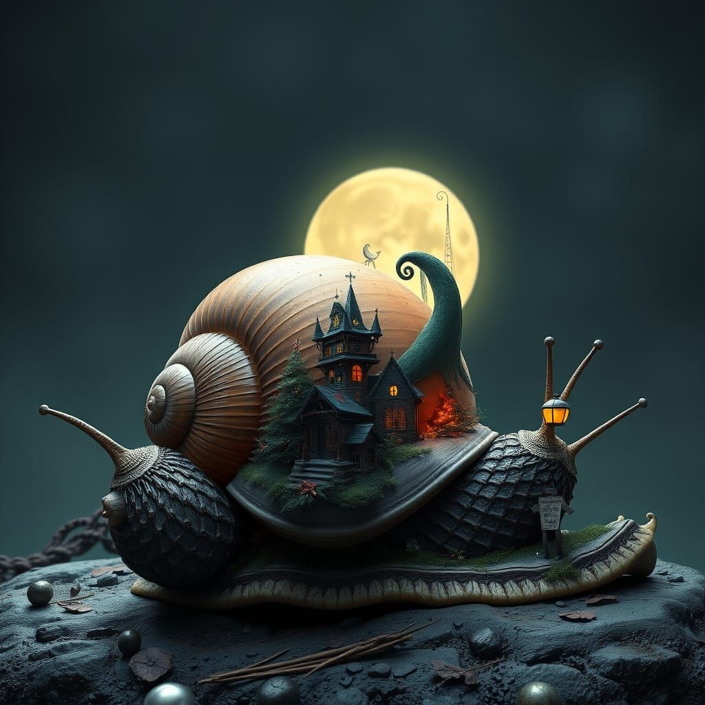 Epic Hyperrealistic Snail Shell in Nightmare Before Christma...