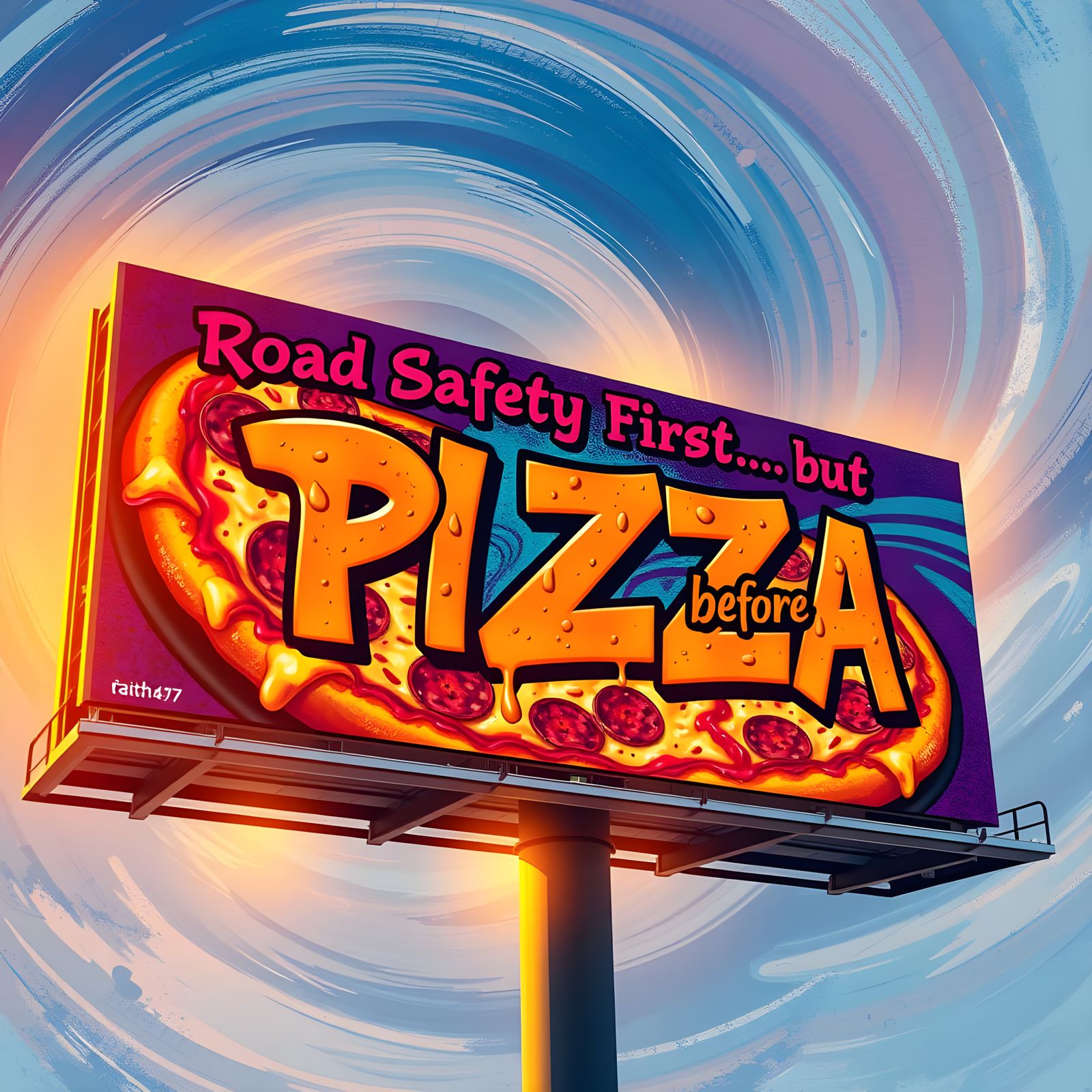 Surreal Highway Billboard Art in Vibrant Graffiti Style