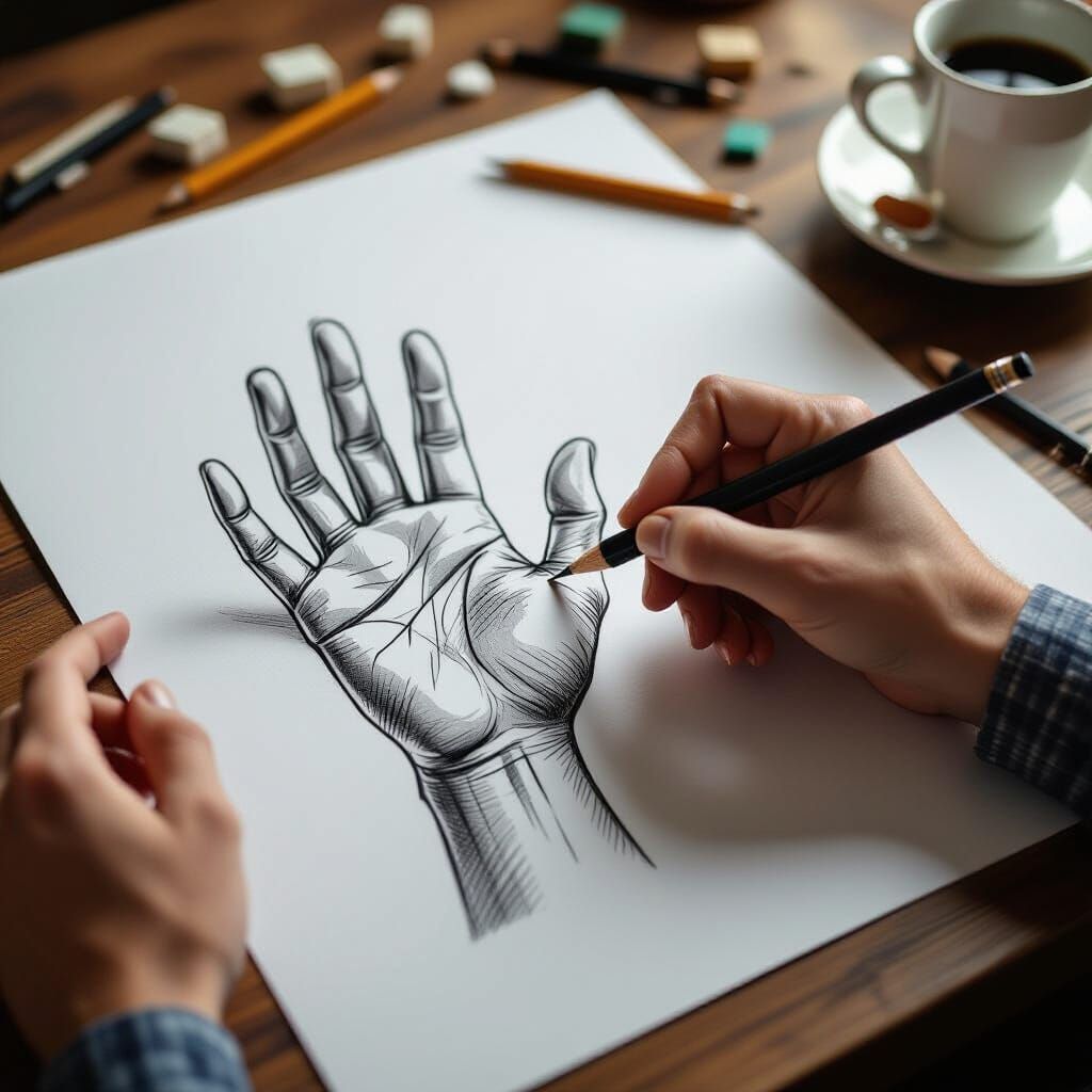 Surreal Hand Sketches Itself into Existence