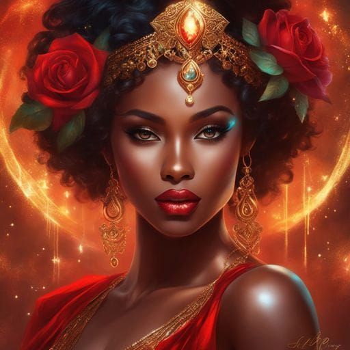 Beautiful African Woman in Lingerie with Roses