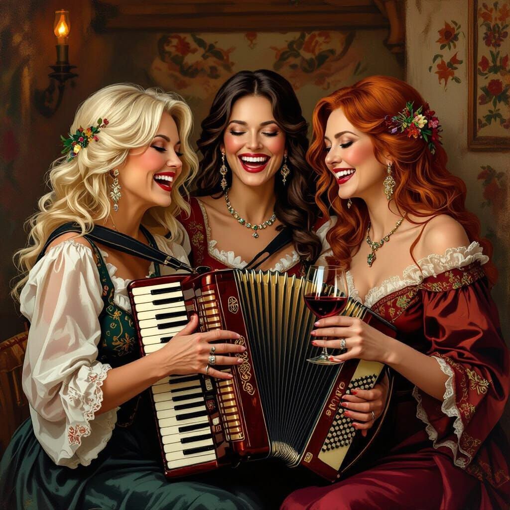 Elegant Women Enjoying Wine in Art Nouveau Style