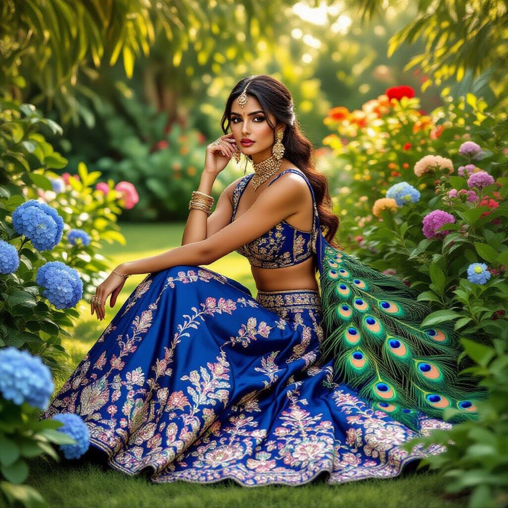 Indian Model in Royal Blue Lehenga, Editorial Portrait