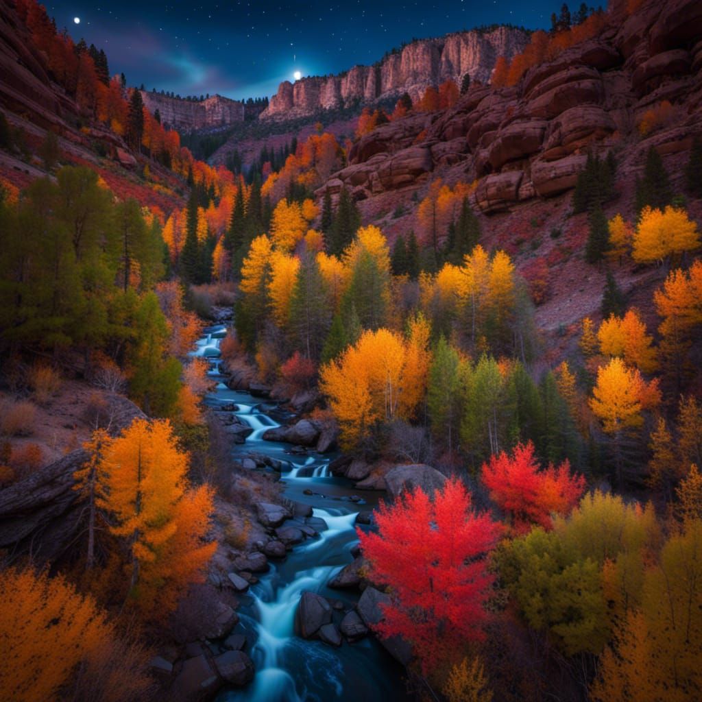 Moonlit Sapphire Canyon in Autumn Colors