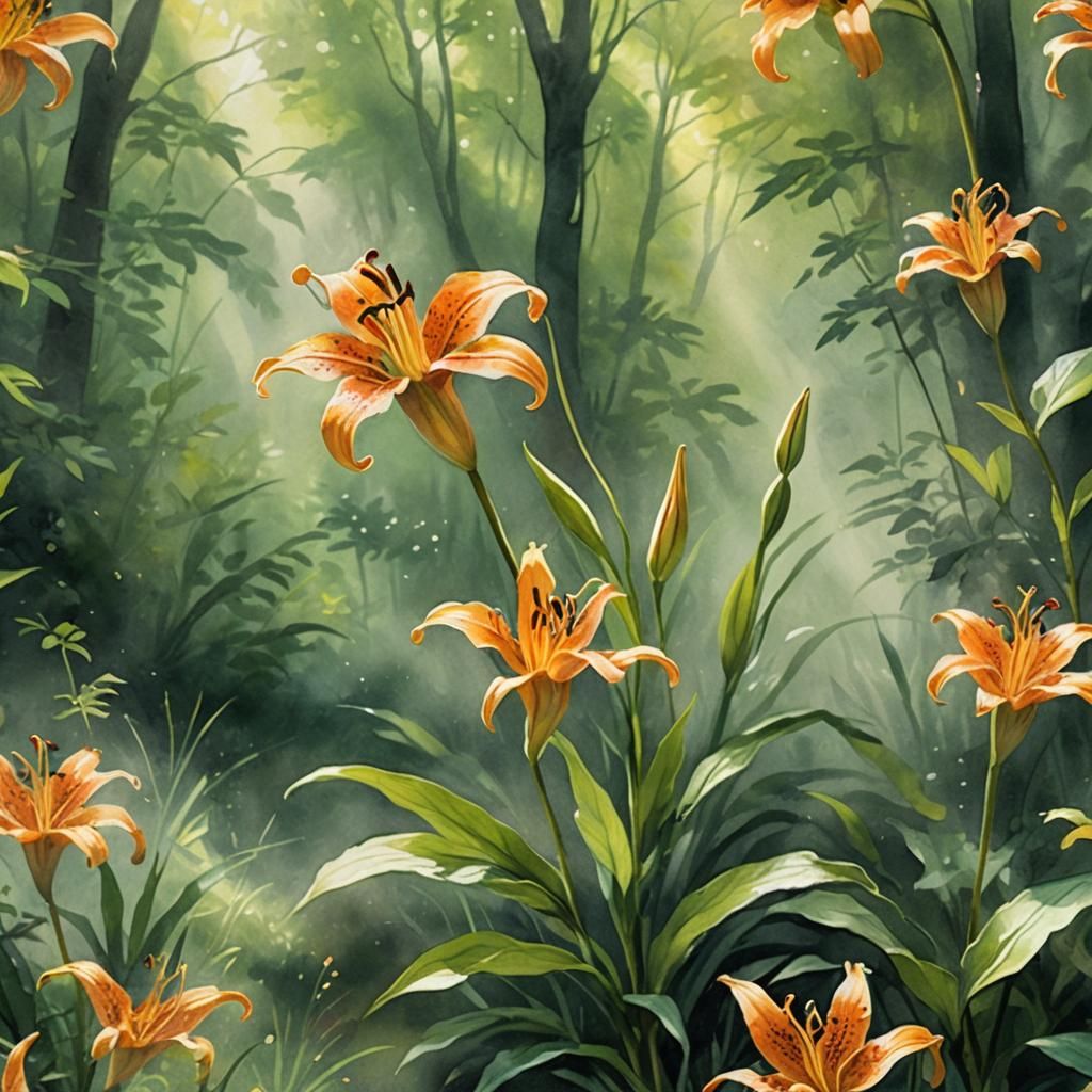 Tiger Lily in Impressionist Botanical Illustration