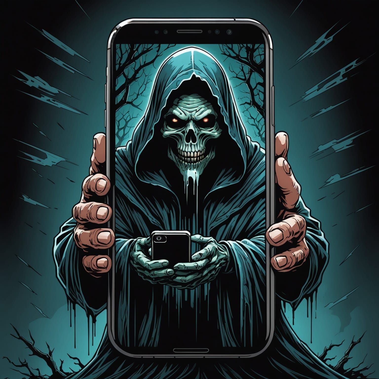 Dark Ghost in Smartphone, Comic Book Art