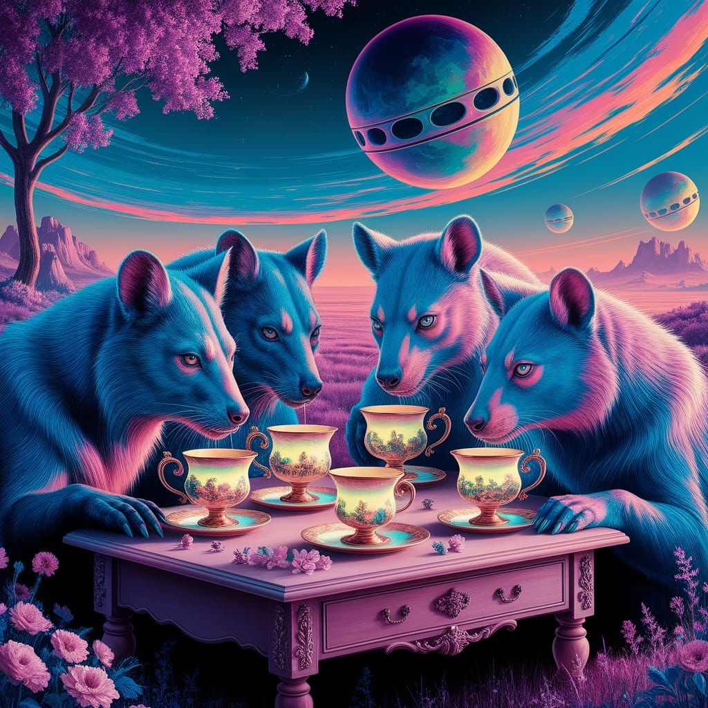 Surreal Psychedelic Mammals in Whimsical Alien Tea Party