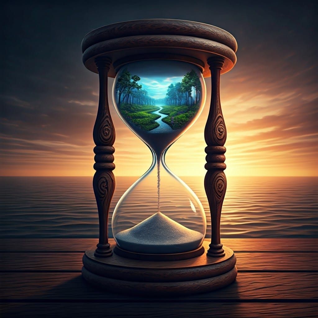 Mystical Hourglass at Sunrise: Gothic Horror Scene